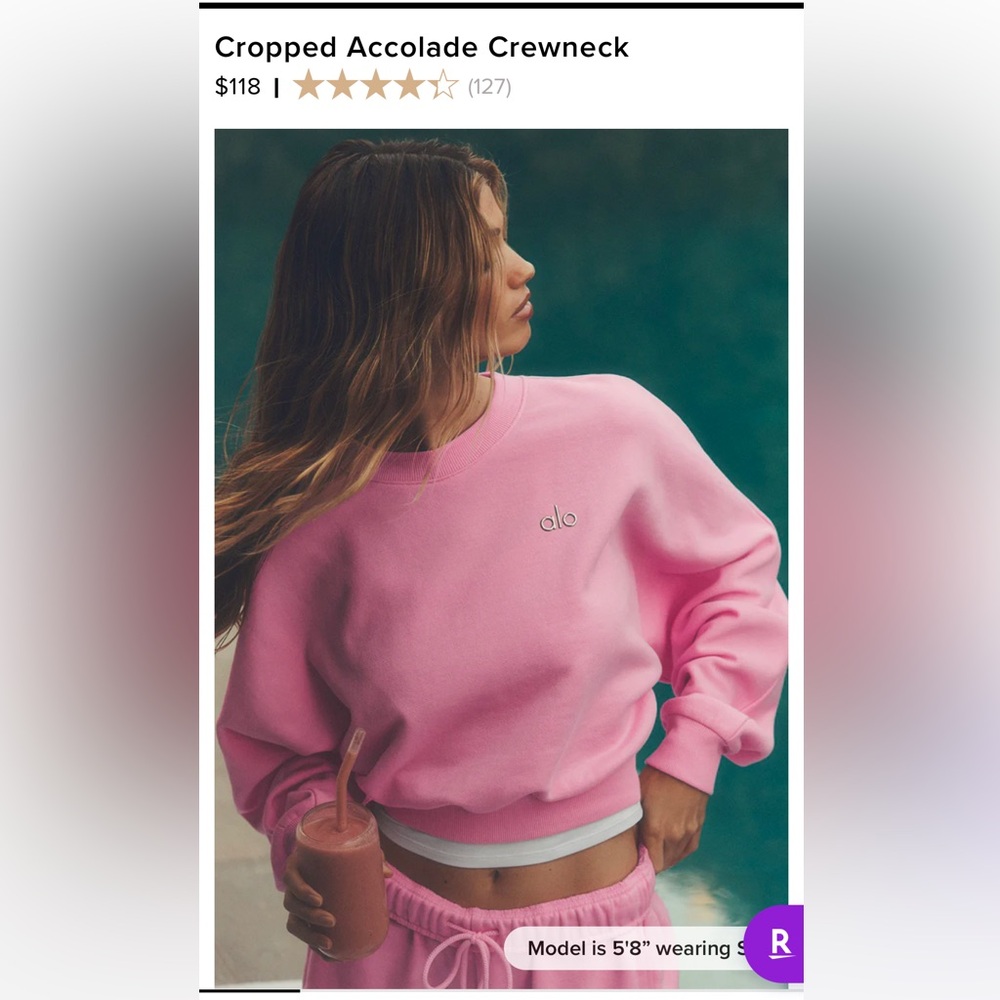 NWT ALO Yoga Cropped Accolade Crewneck Sweet Pink Small and XS - Picture 5 of 11